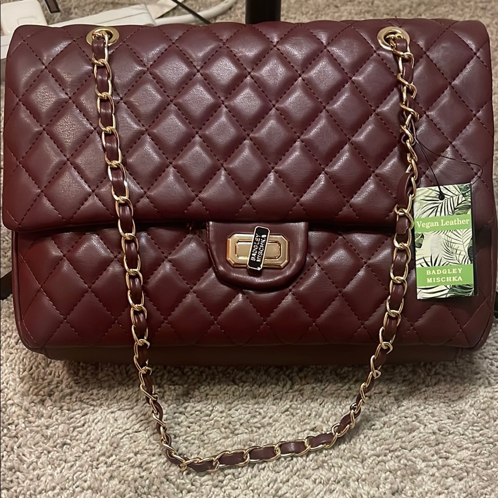 Badgley Mischka Burgundy Quilted Chain Bag